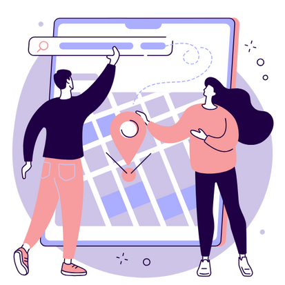 SEO illustration with a location marker, symbolizing local search optimization.
