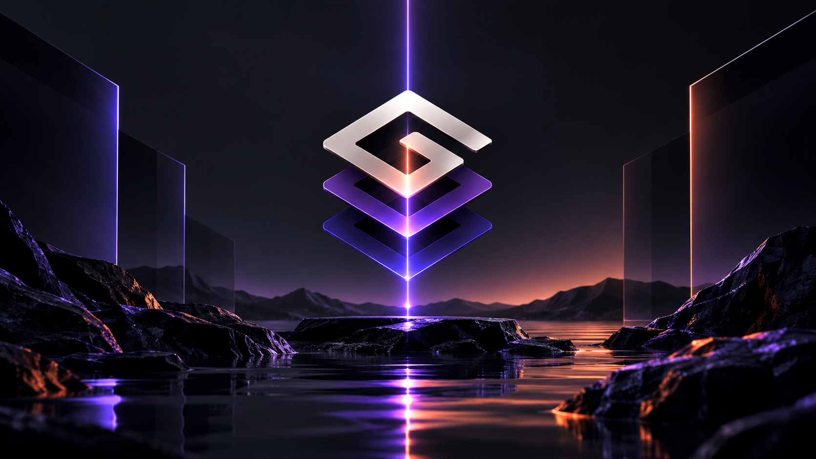 Illuminated Gempop mark arranged in connected layers